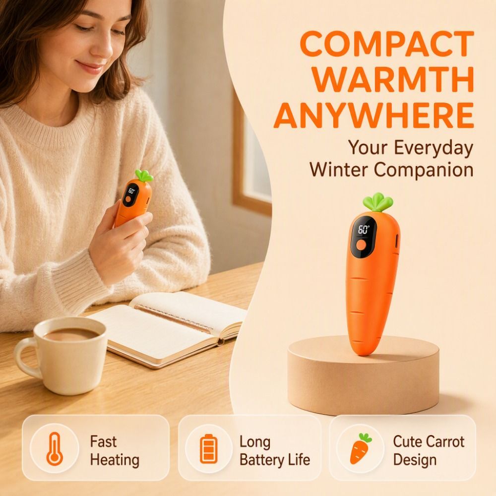 Hand Warmer Electric - Çizgi Film Tasarımlı, Dijital Ekranlı, Havuç